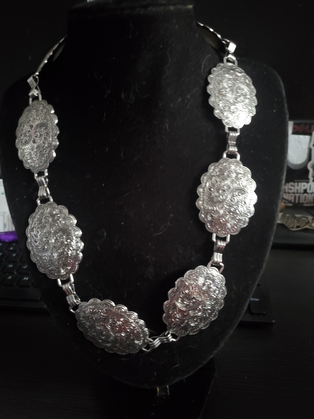 Ornate Silver Floral Medallion Necklace - Women Jewelry